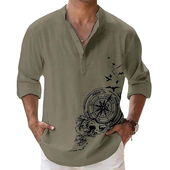 DEELMO Men's Cotton Blend Mandarin Collar Self One Design Full Sleeve Casual Short Kurta