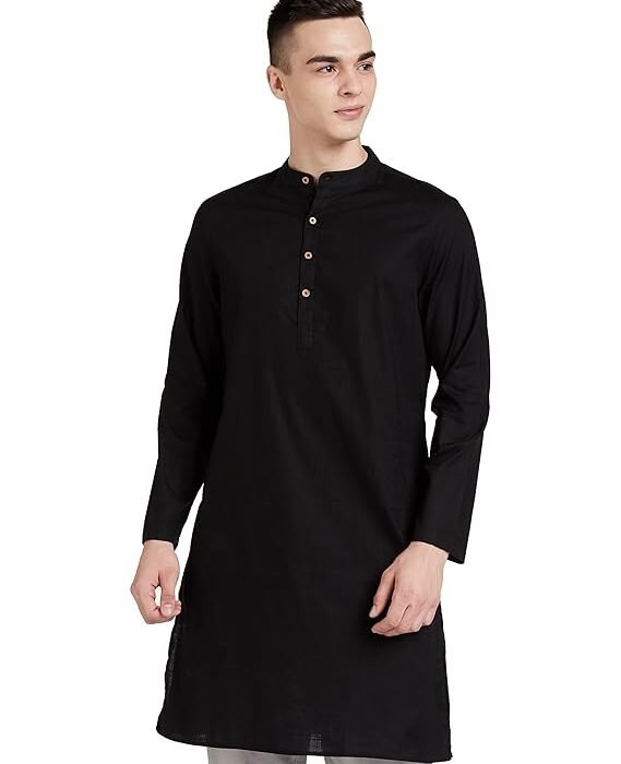 Men's 100% Cotton Solid Long Length Casual Kurta - Regular Fit (Available in Plus Sizes)