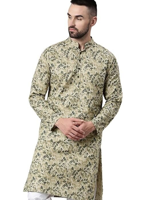Men's Cotton Regular Fit Casual Printed Long Regular Kurta