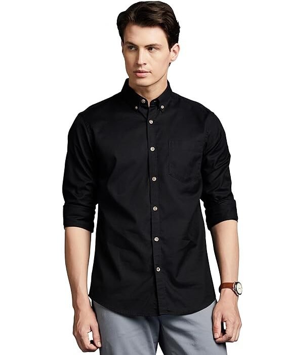 Men Slim Fit Self Design Spread Collar Casual Shirt