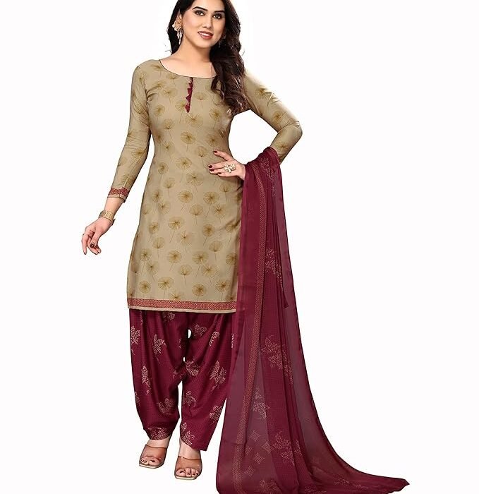 Women's Crepe Printed Unstitched Salwar Suit Dress Material With Dupatta